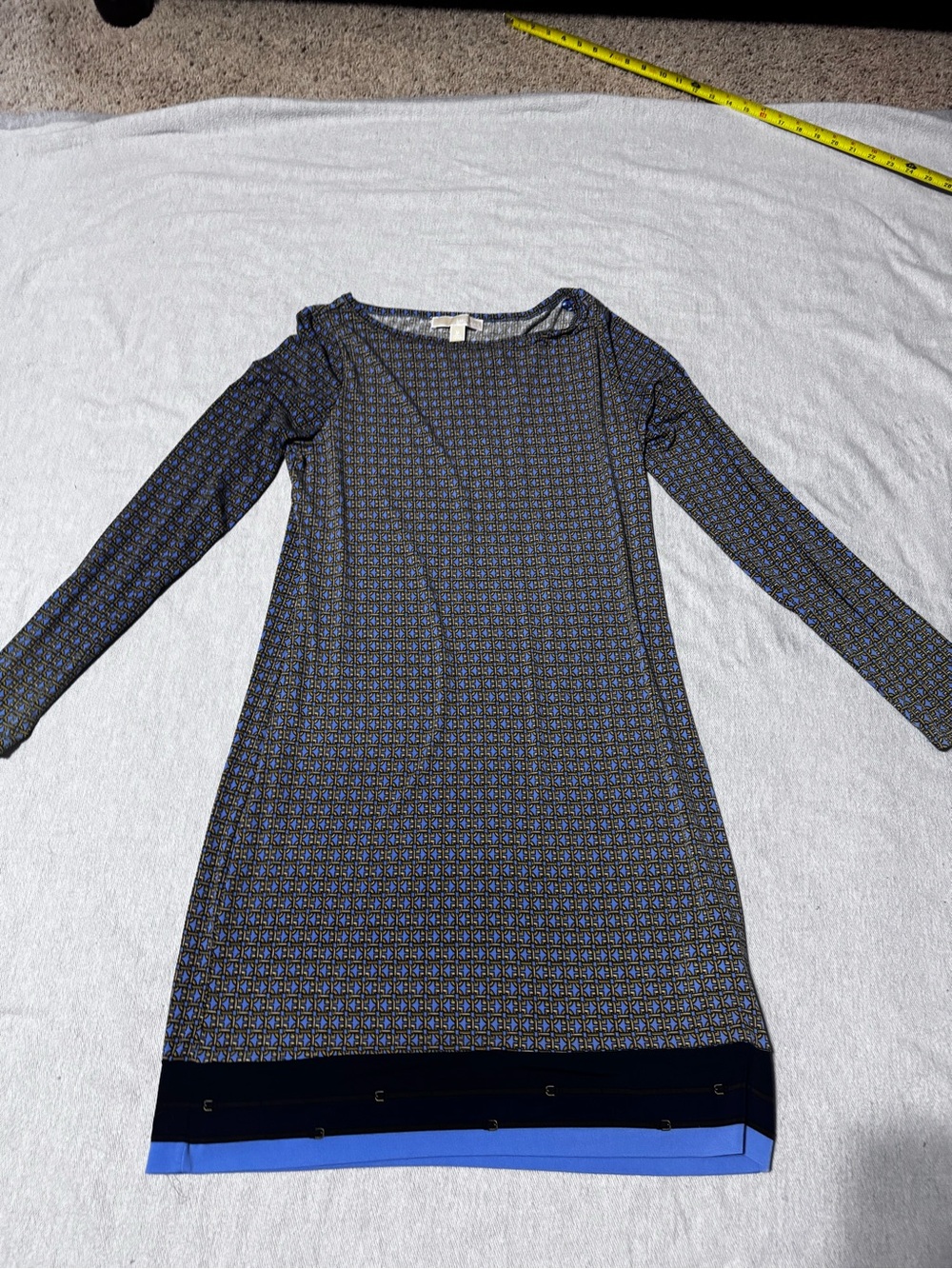 Michael Kors Navy and Blue Long-Sleeve Shift Dress